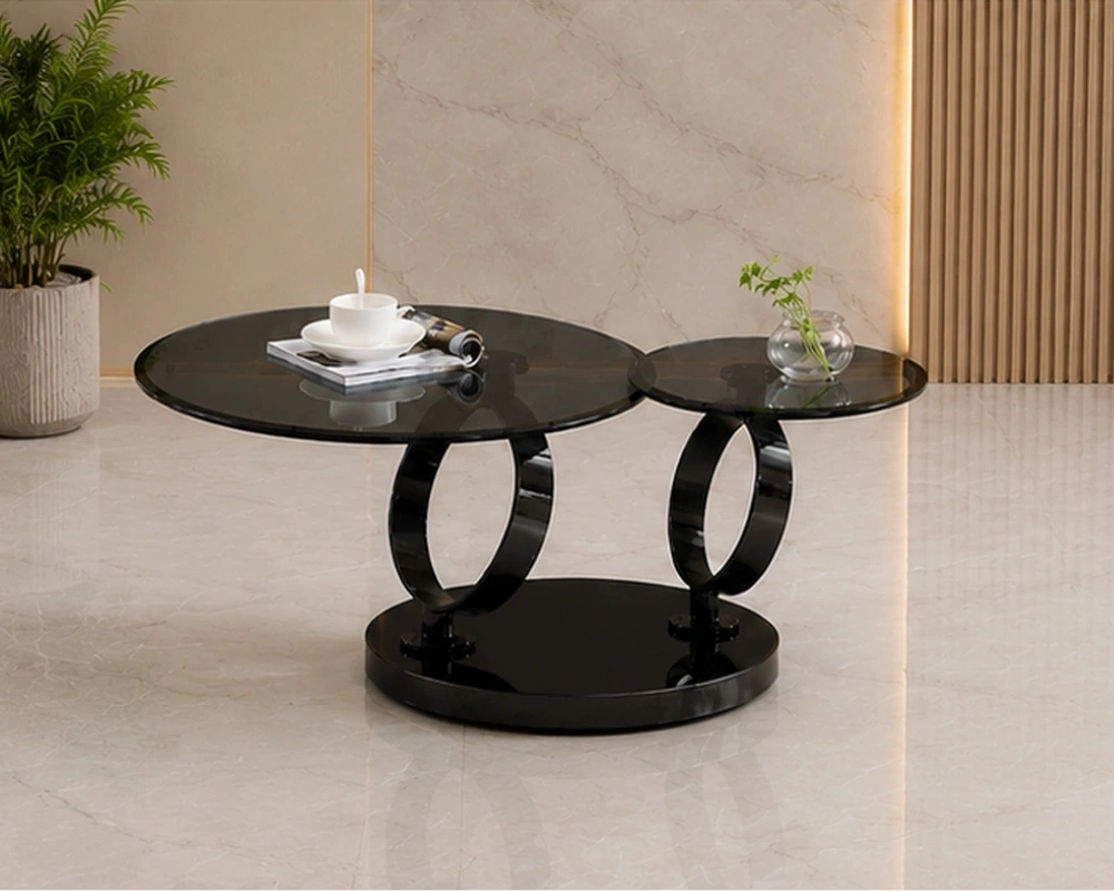 Table Basse Style Luxe - Table Basse avec Pieds Chromés - Table Basse Ronde Élégante – Image 4