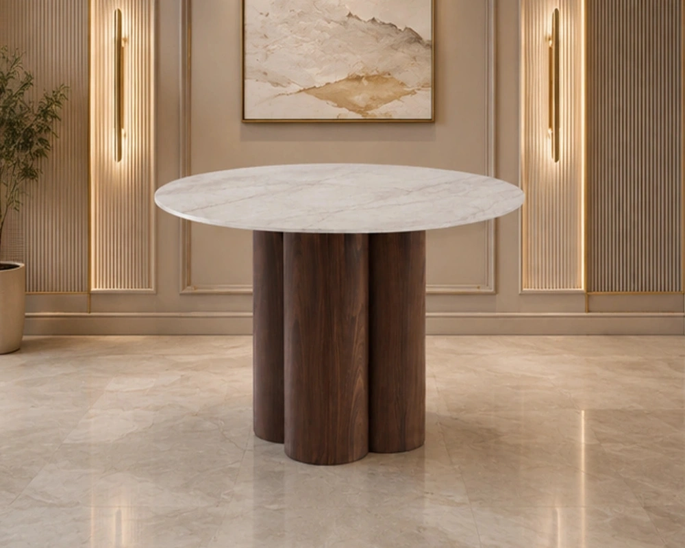 Table de Repas Ronde – Plateau Marbré et Pieds en Bois (Copy) (Copy) – Image 5
