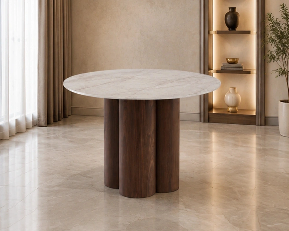 Table de Repas Ronde – Plateau Marbré et Pieds en Bois (Copy) (Copy)