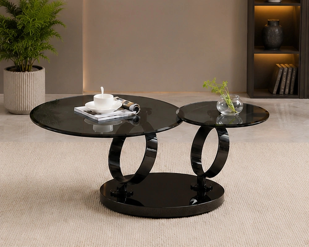 Table Basse Style Luxe - Table Basse avec Pieds Chromés - Table Basse Ronde Élégante