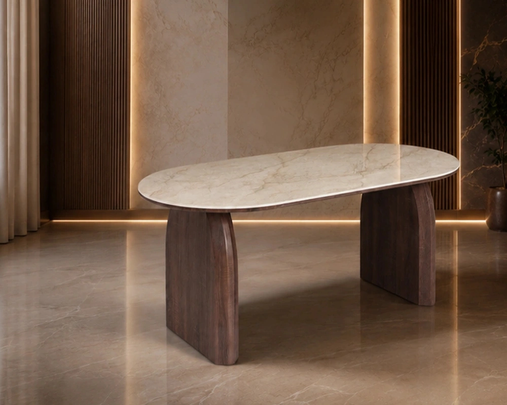 Table à Manger Moderne avec Plateau Effet Marbre – Design Élégant – Image 4