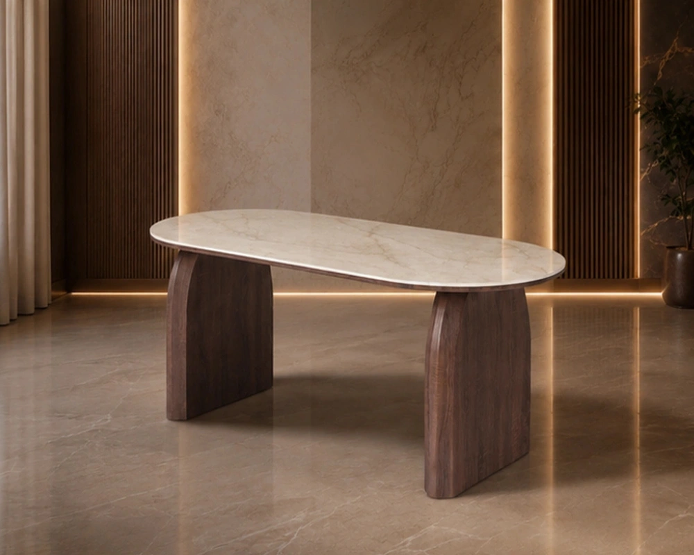 Table à Manger Moderne avec Plateau Effet Marbre – Design Élégant