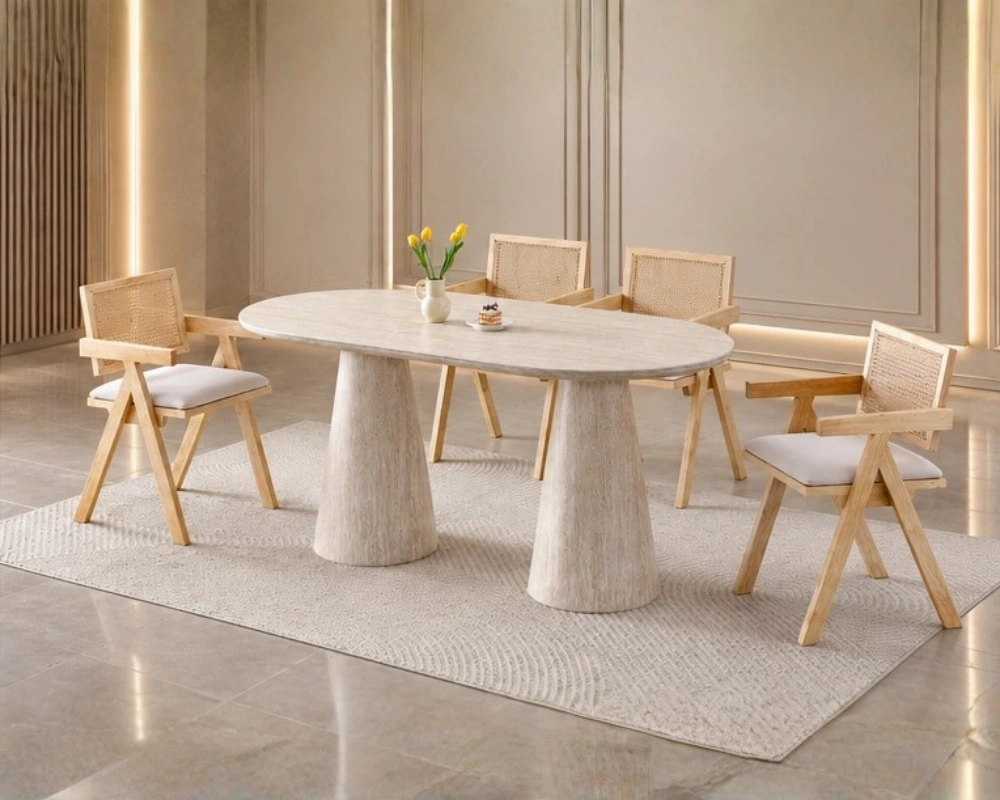 Table Familiale avec 4 Chaises Élégantes - Ensemble Repas Moderne et Convivial