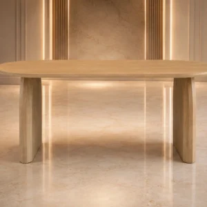 Table à Manger Design – Plateau Ovale et Pieds en Bois