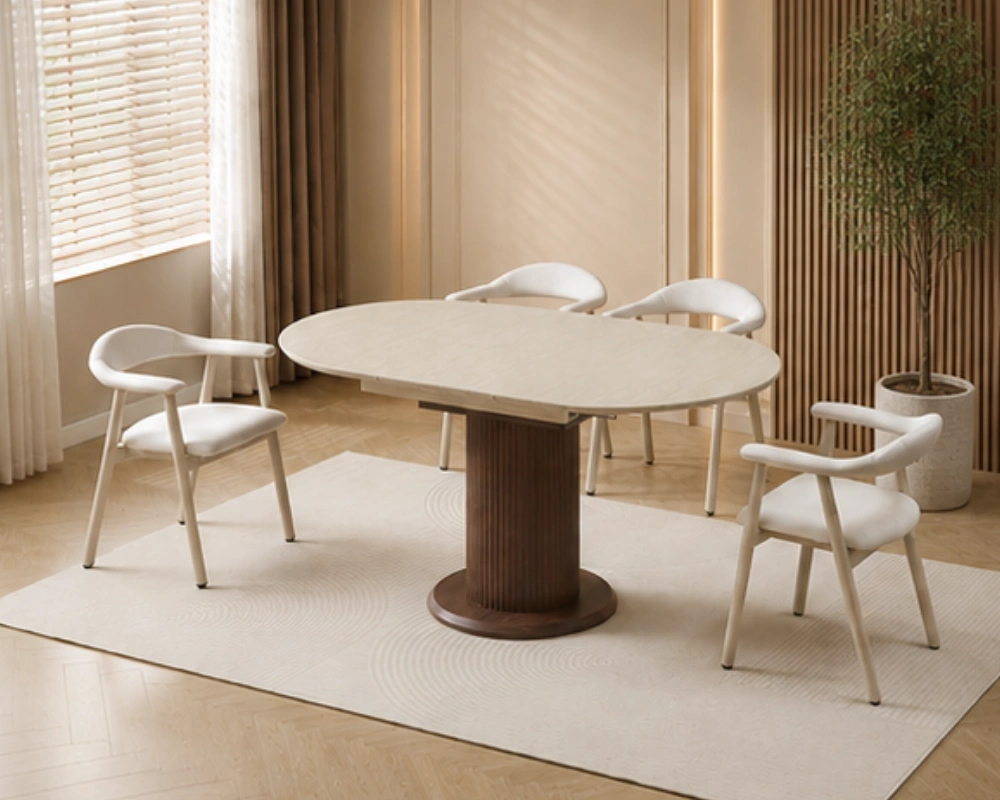 Table Familiale avec 4 Chaises Rembourrées - Ensemble Salle à Manger Contemporain