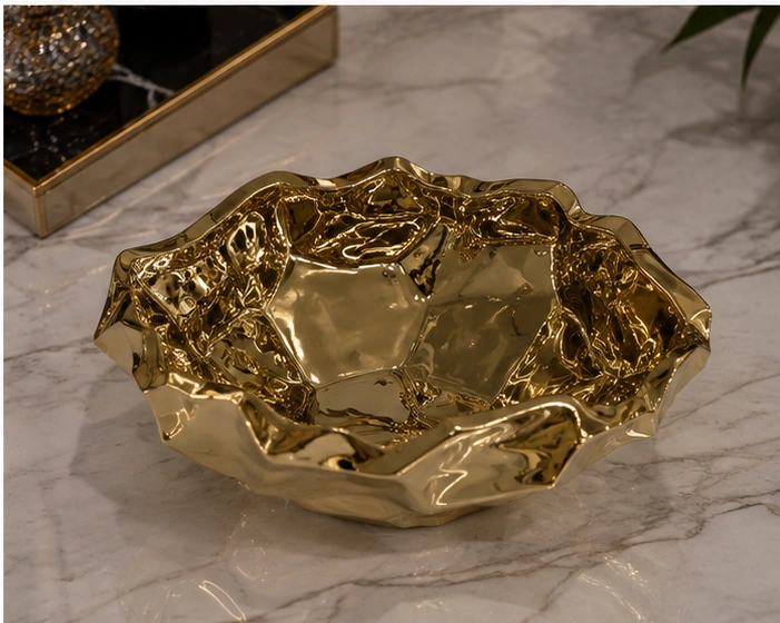 Grande Coupelle Décorative Dorée – Design Organique Sculptural et Finition Métallisée Brillante pour un Intérieur Moderne, Chic et Luxueux – Image 5