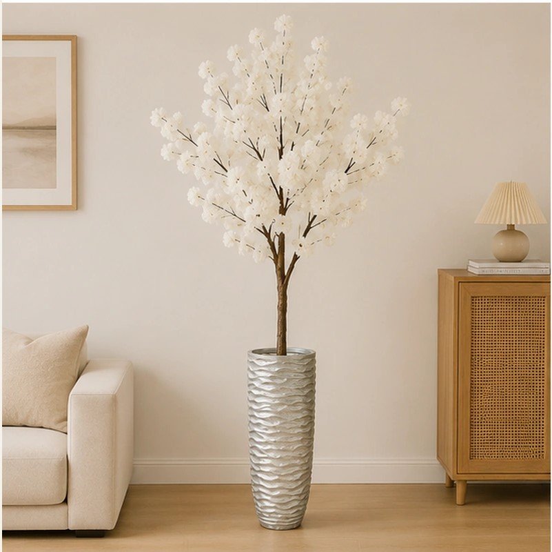 Grand Vase Décoratif Blanc avec Fleurs Artificielles – Design Élégant et Moderne - Décoration Intérieure Chic
