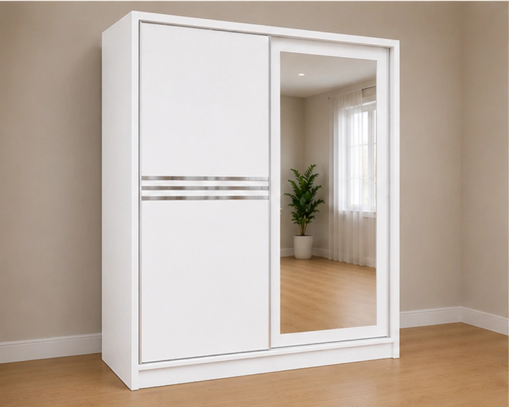 Armoire Blanche à Portes Coulissantes Grand Miroir Pleine Longueur -  Grande Capacité de Rangement -  Design Moderne pour Chambre Adulte