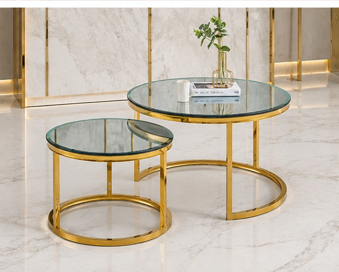 Ensemble de Tables Basses Gigognes – Verre Trempé & Structure Dorée – Image 2