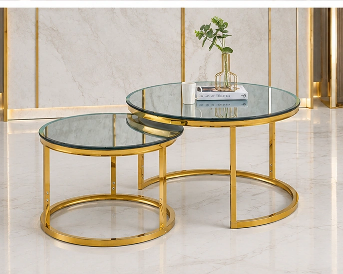 Ensemble de Tables Basses Gigognes – Verre Trempé & Structure Dorée