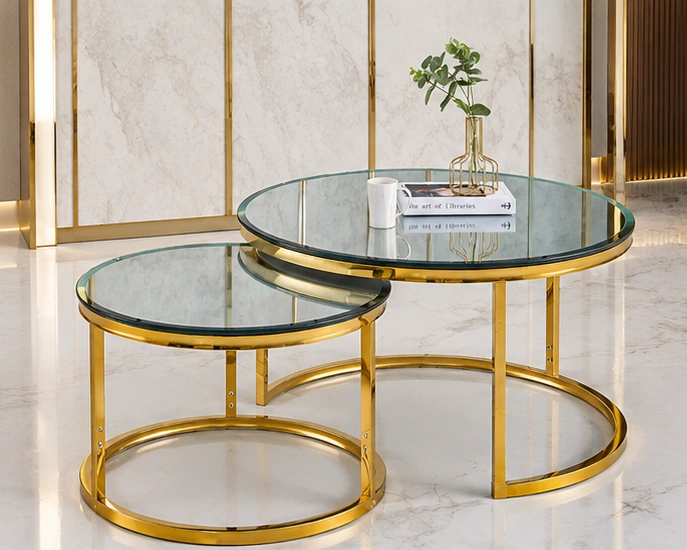 Ensemble de Tables Basses Gigognes – Verre Trempé & Structure Dorée – Image 5