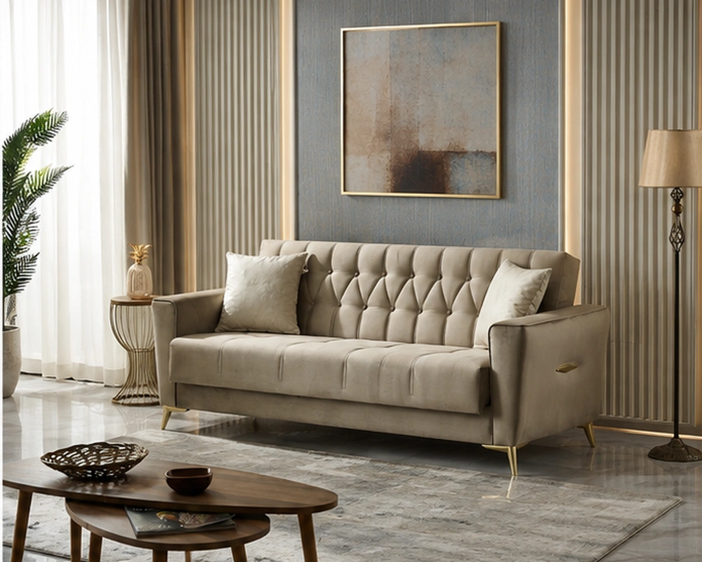 Canapé Convertible 3 Places au Style Moderne avec Structure Robuste et Couchage Pratique au Quotidien