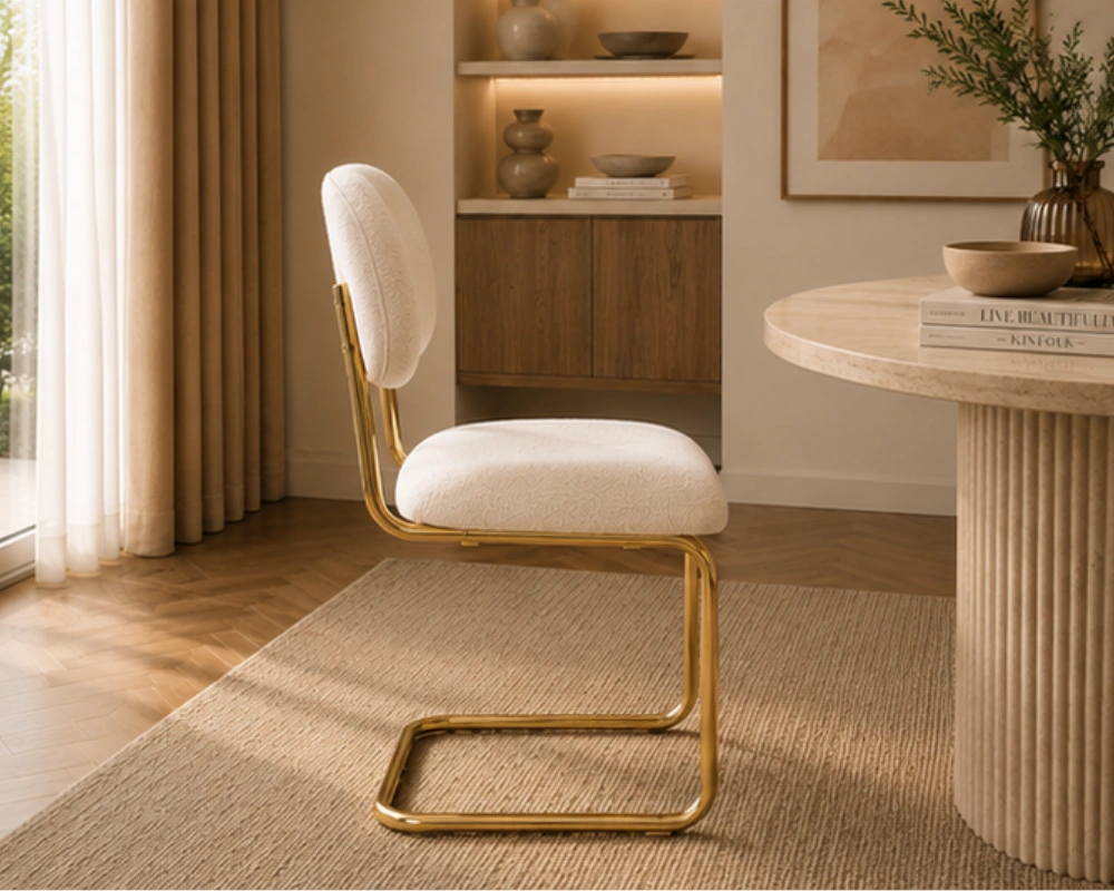 Chaise Beige Premium avec Pieds Dorés Élégants - Chaise Moderne avec Structure Métallique Dorée – Image 2