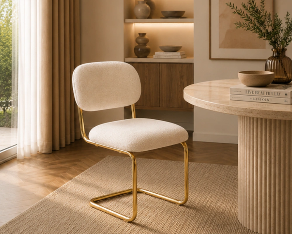 Chaise Beige Premium avec Pieds Dorés Élégants - Chaise Moderne avec Structure Métallique Dorée