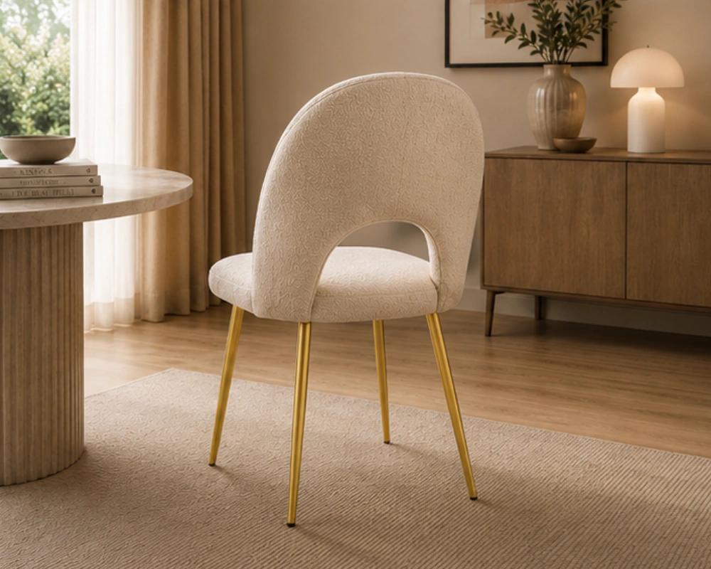 Chaise Moderne en Tissu Beige pour Table à Manger - Chaises en Velours – Image 3