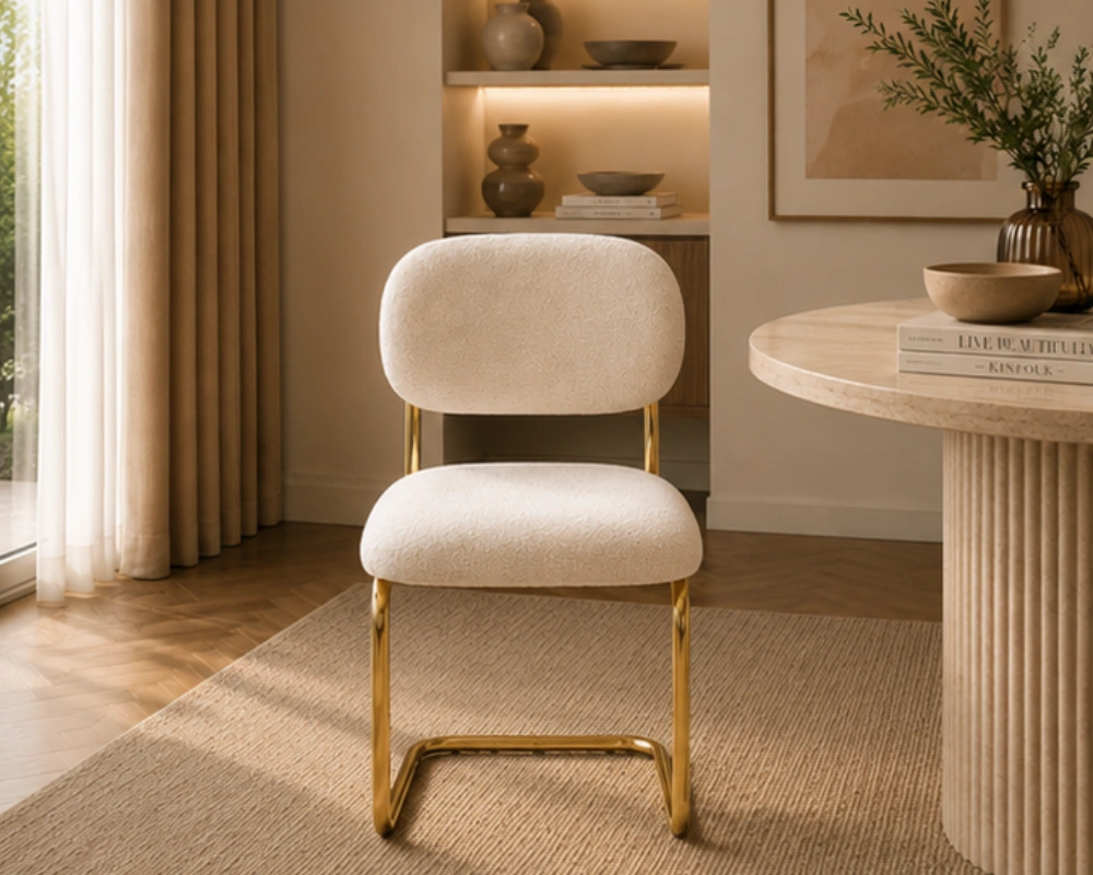 Chaise Beige Premium avec Pieds Dorés Élégants - Chaise Moderne avec Structure Métallique Dorée – Image 4