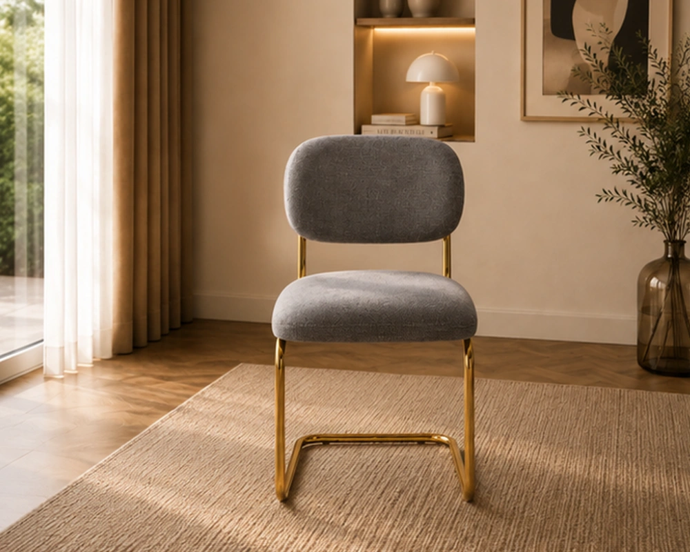 Chaise Moderne Grise avec Pieds Dorés - Chaise neuf