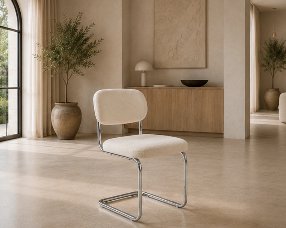 Chaise Moderne Beige avec Pieds Dorés - Chaise Moderne Rembourrée avec Structure Dorée
