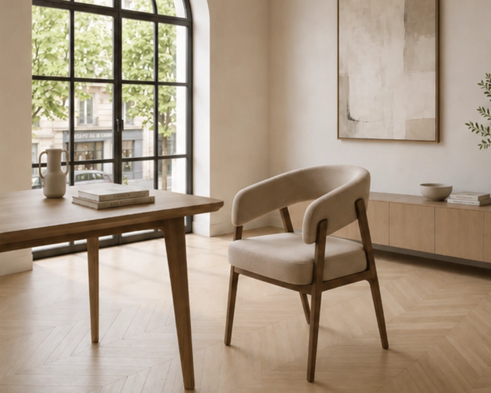 Chaise Rembourrée Beige au Design Moderne - Chaise