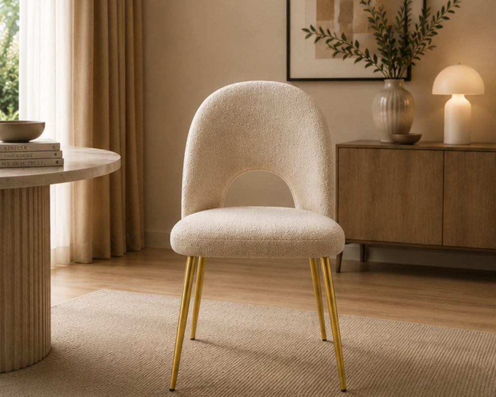Chaise Moderne en Tissu Beige pour Table à Manger - Chaises en Velours – Image 2