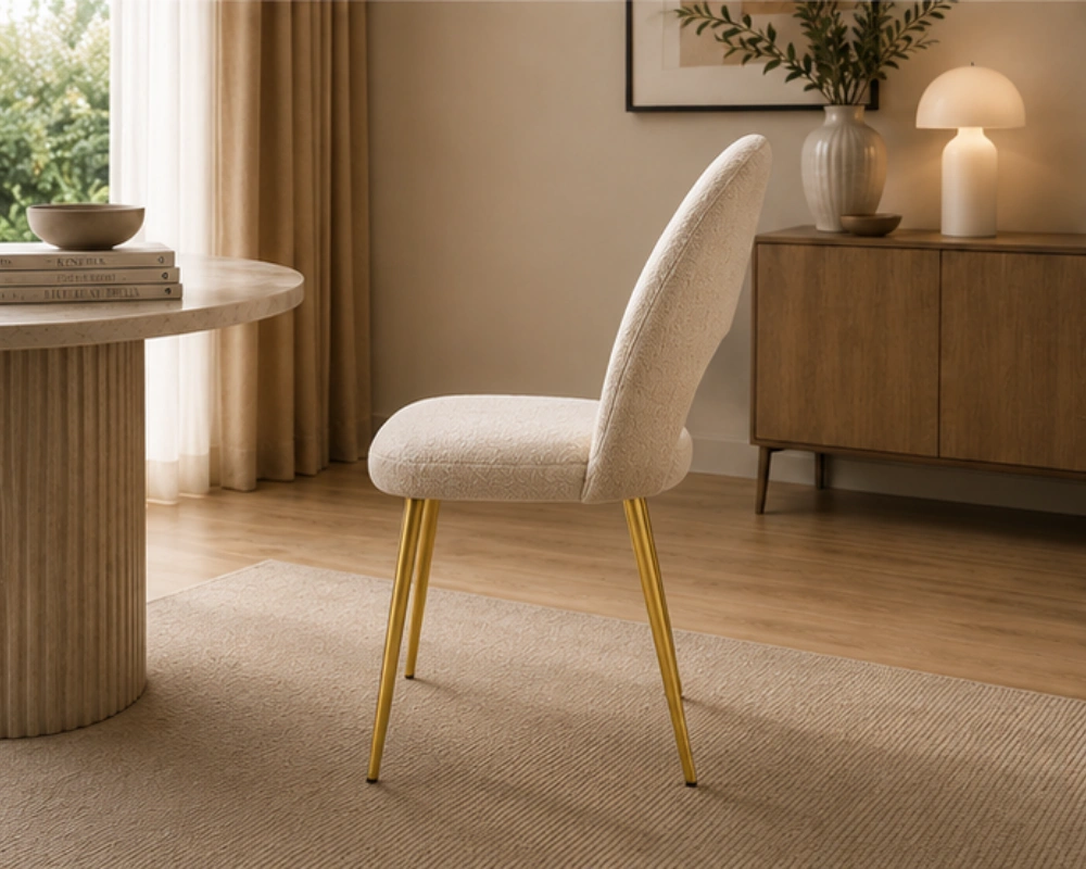 Chaise Moderne en Tissu Beige pour Table à Manger - Chaises en Velours – Image 4