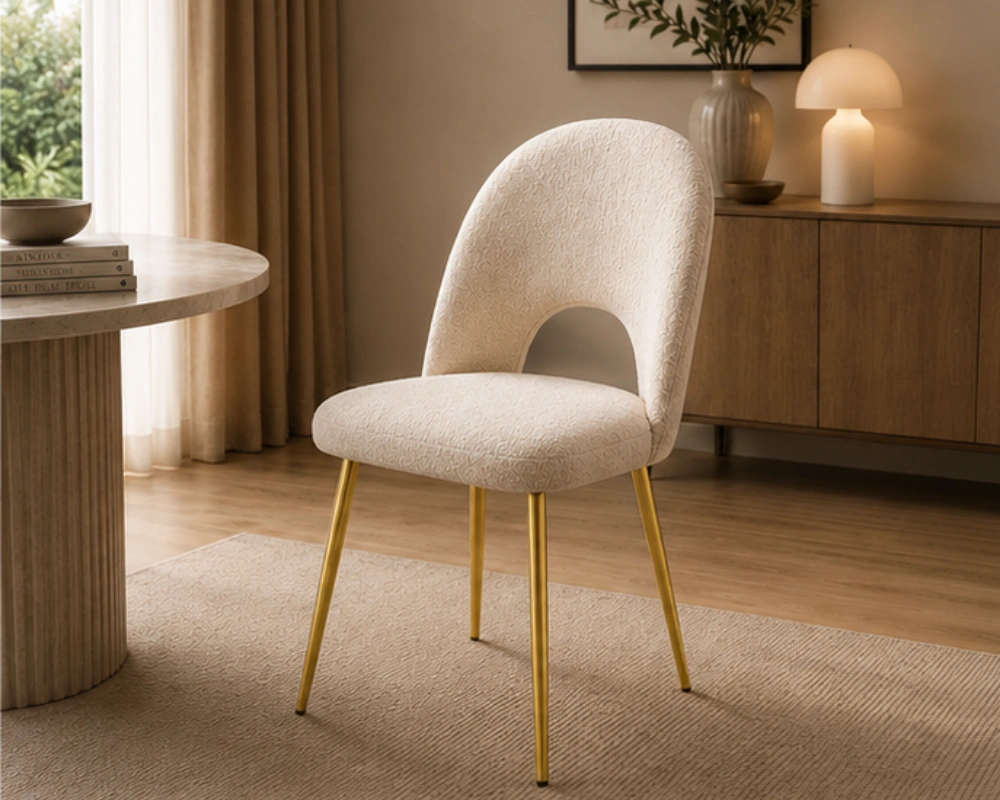 Chaise Moderne en Tissu Beige pour Table à Manger - Chaises en Velours