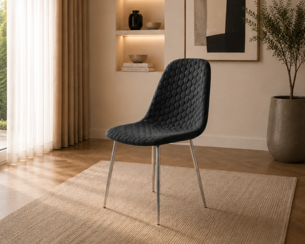 Chaise Moderne en Velours Gris au Style Raffiné - Chaises Neuf