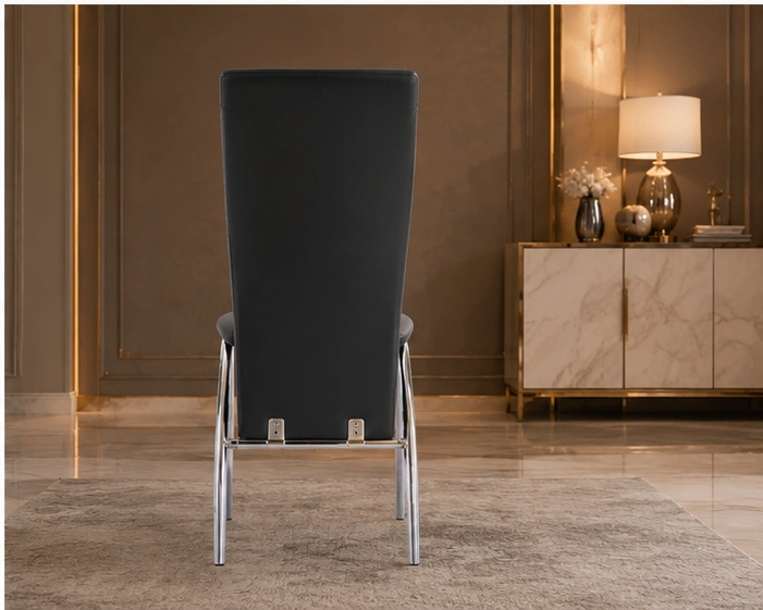 Chaise repas en velours capitonné – chaise salle à manger haut dossier – Image 2