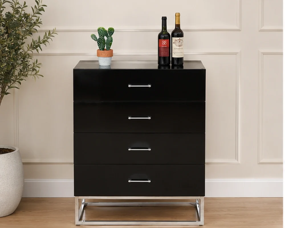 Commode Noir Design 4 Tiroirs - Commode Contemporaine avec 4 Tiroirs