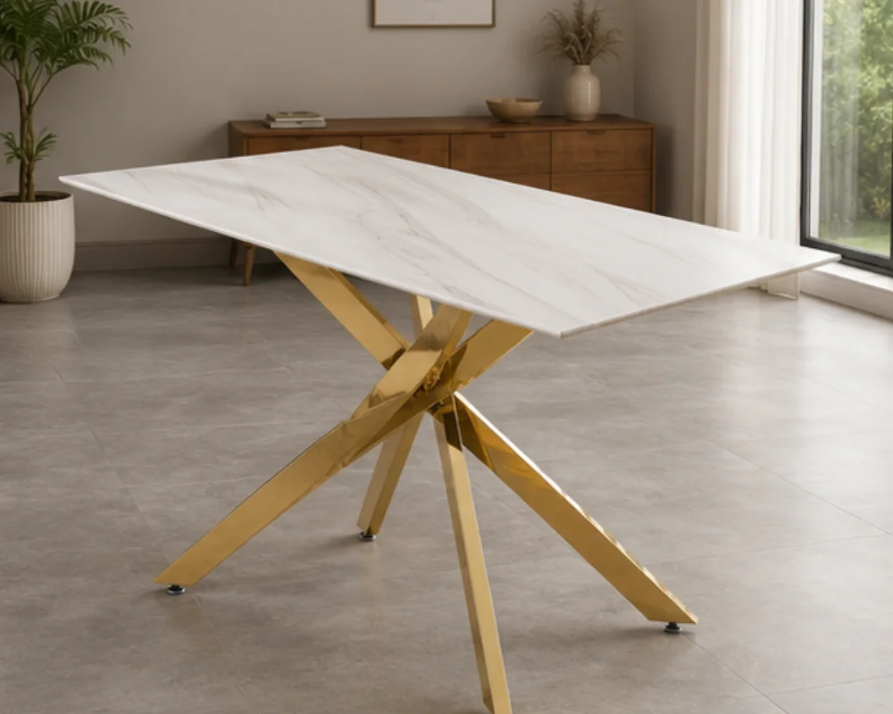 Table de salle à manger rectangulaire 150 x 90 cm marbre- Neuf