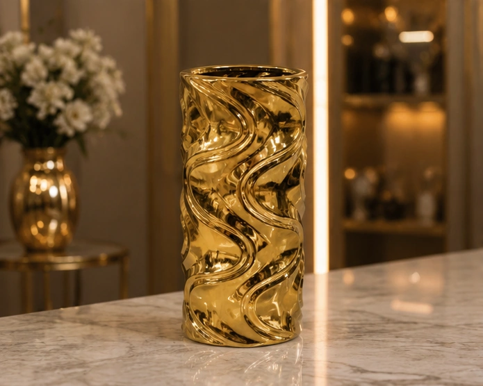 Vase Décoratif Doré Sculptural – Pièce Élégante au Design Moderne – Image 4