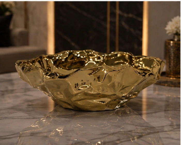 Grande Coupelle Décorative Dorée – Design Organique Sculptural et Finition Métallisée Brillante pour un Intérieur Moderne, Chic et Luxueux