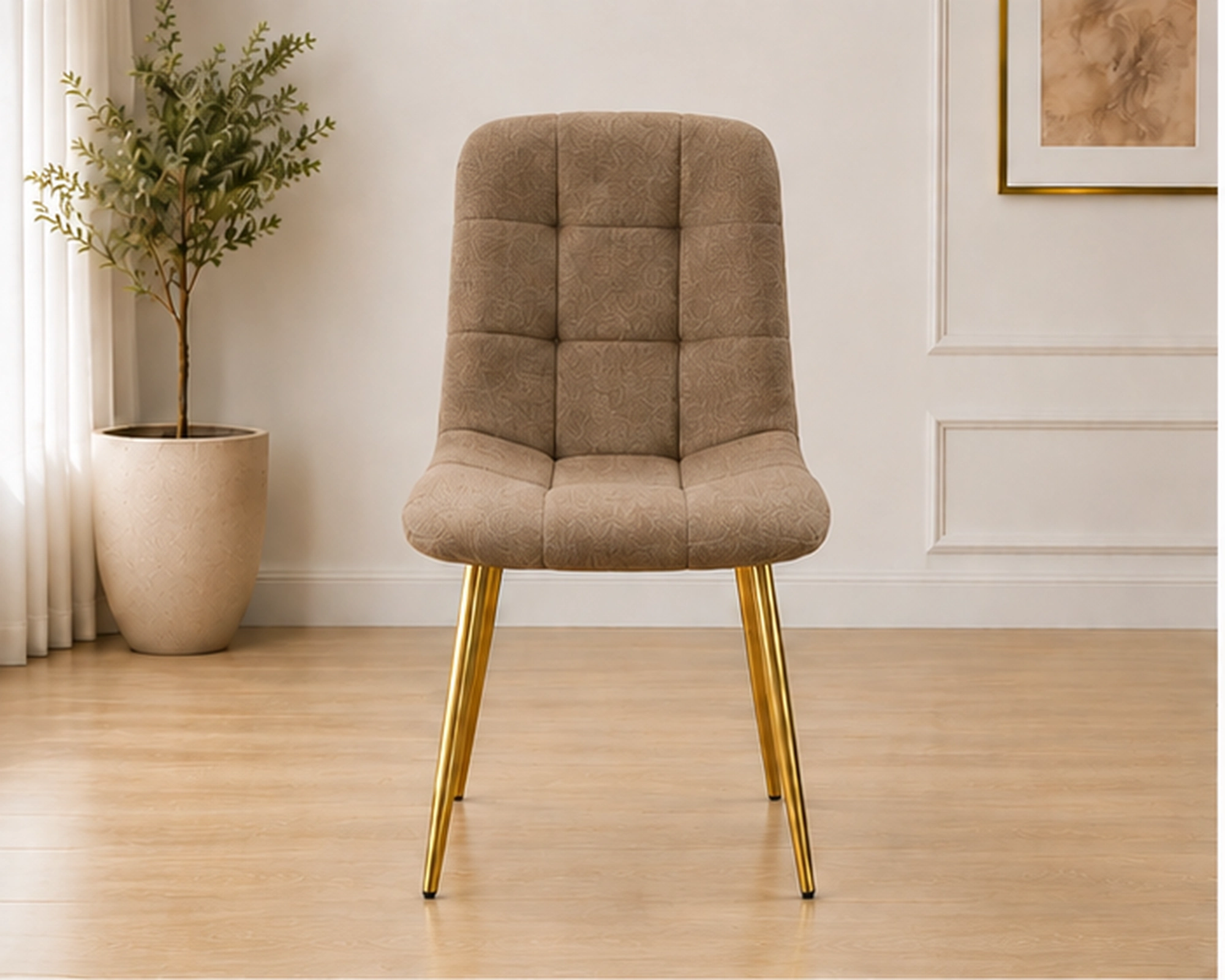 Ensemble de 4 Chaises en Velours Beige - Lot de 4 Chaises