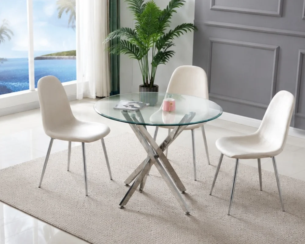 Ensemble table à manger ronde avec 4 chaises- table 100x75cm – Image 2