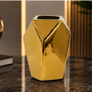 Vase Décoratif Géométrique Doré – Design Sculptural Facetté et Finition Métallisée Brillante pour un Intérieur Moderne, Chic et Luxueux