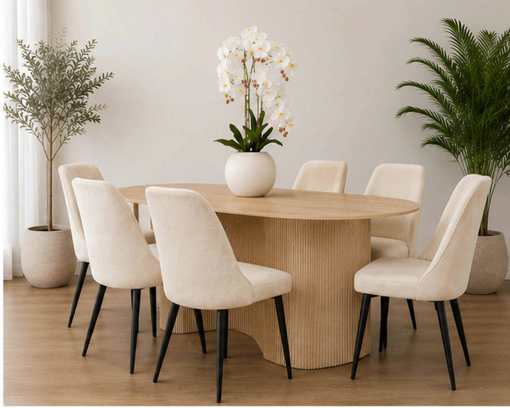 Table à Manger avec 6 Chaises Confortables - Ensemble Table Bois Clair et 6 Chaises – Image 3