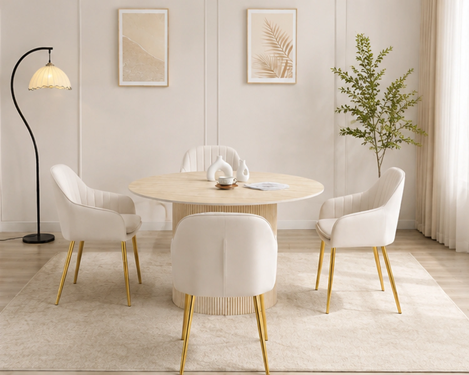 Ensemble Table à Manger avec 4 Chaises - Table Ronde Moderne avec 4 Chaises