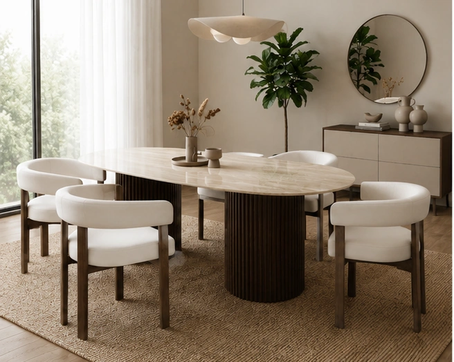 Table à Manger avec 6 Chaises Confortables - Table Moderne avec Ensemble de 6 Chaises – Image 2