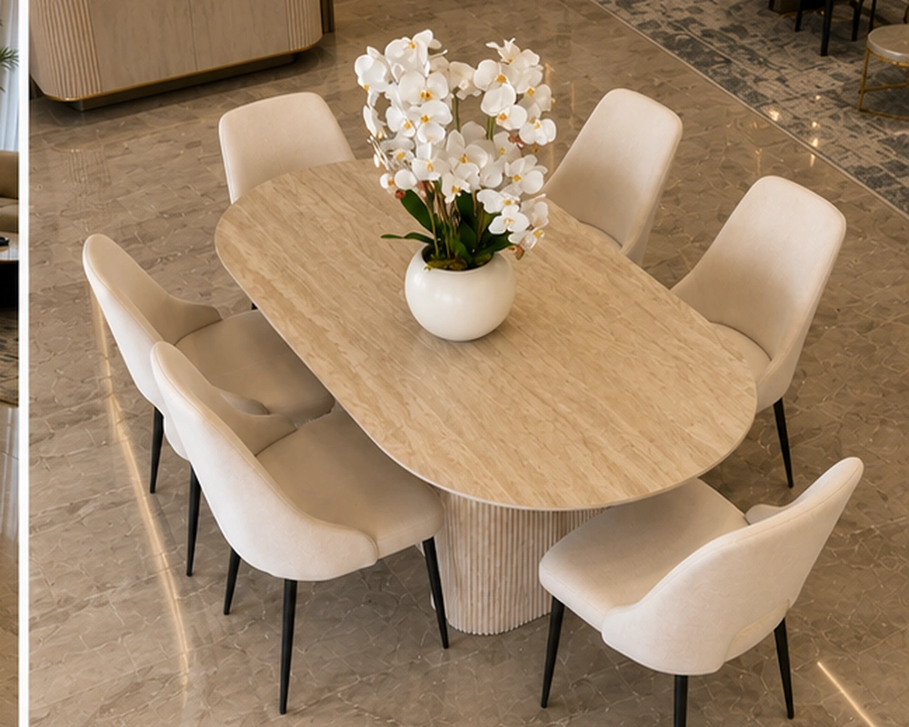 Table à Manger avec 6 Chaises Confortables - Ensemble Table Bois Clair et 6 Chaises – Image 4