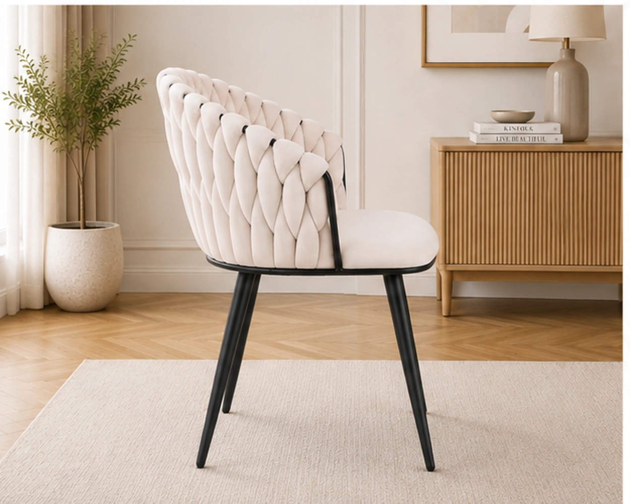Chaise de Salle à Manger Beige au Style Moderne - Chaise Design Moderne en Velours - Lot de 4/6 Chaises – Image 3