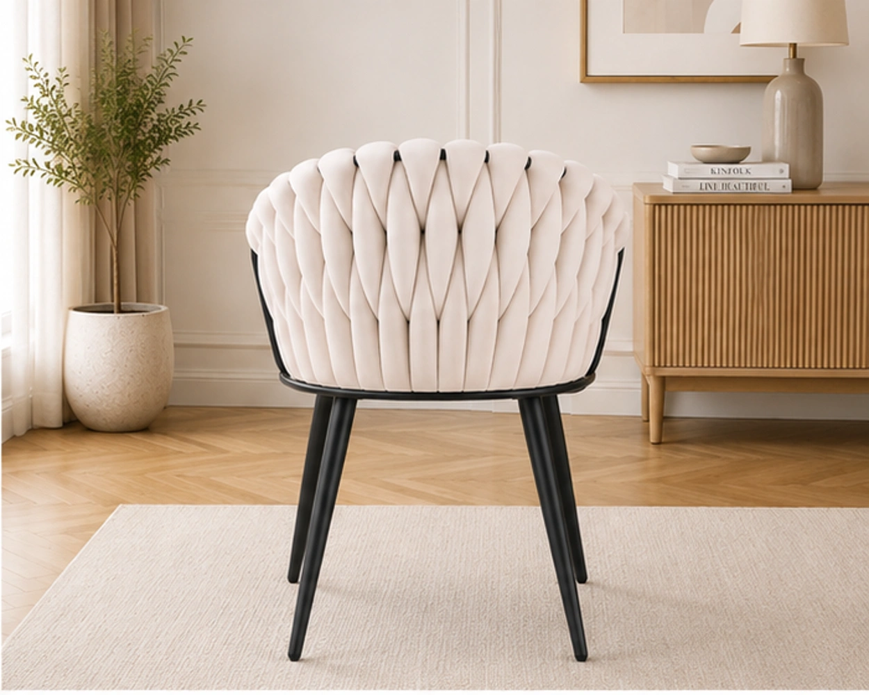 Chaise de Salle à Manger Beige au Style Moderne - Chaise Design Moderne en Velours - Lot de 4/6 Chaises – Image 4