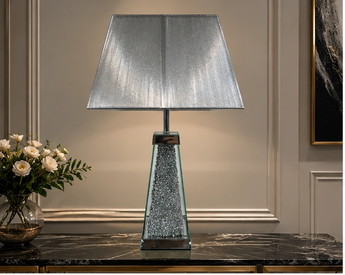 Lampe de Table Décorative Moderne en Cristal et Métal – Base Élégante et Abat-Jour Texturé pour un Intérieur Chic et Luxueux – Image 2