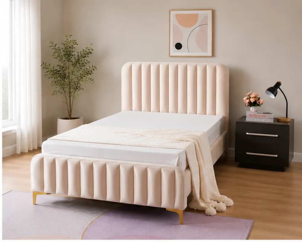 Lit Sommier 140x190 cm Haute Qualité - Lit 140x190 cm avec Tête de Lit Design - Lit Double 140x190 cm avec Sommier Intégré - Lit 140x190 cm Confort Premium