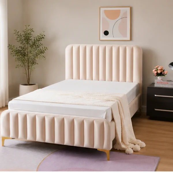 Lit Sommier 140x190 cm Haute Qualité - Lit 140x190 cm avec Tête de Lit Design - Lit Double 140x190 cm avec Sommier Intégré - Lit 140x190 cm Confort Premium