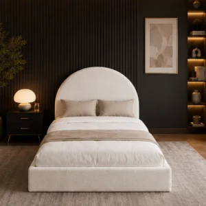 Lit Rembourré 90x190 cm – Lit 1 Place avec Tête de Lit Arrondie