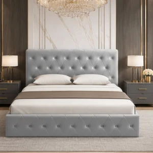 Lit Coffre 140x190 cm – Lit Double Design avec Sommier Relevable et Rangement Caché