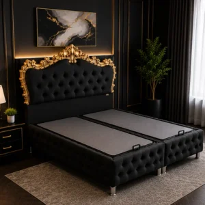 Lit Coffre Victoria Noir – Lit Double - Lit Coffre Victoria – lit Coffre 160x200 cm - Lit Coffre Victoria Gris, Beige, Noir ou Rose