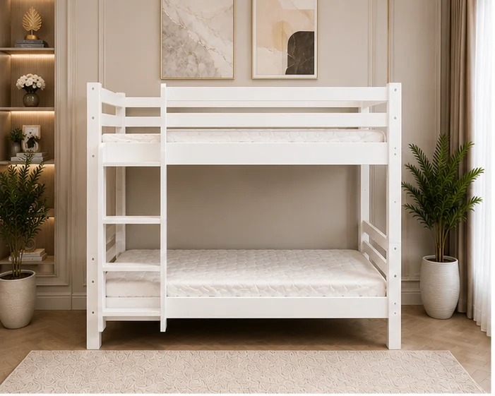Lit Superposé Bois Blanc – Lit Superposé 90x190 cm - Lit Superposé 1+1 sans matelas – Image 3