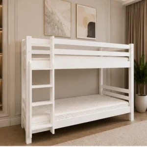 Lit Superposé Bois Blanc – Lit Superposé 90x190 cm - Lit Superposé 1+1 sans matelas