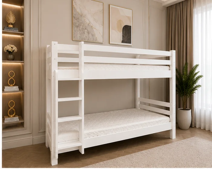 Lit Superposé Bois Blanc – Lit Superposé 90x190 cm - Lit Superposé 1+1 sans matelas
